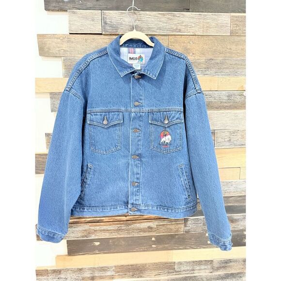Imus vintage men’s Denim Embroidered American Flag Jacket Size XL - Picture 1 of 10